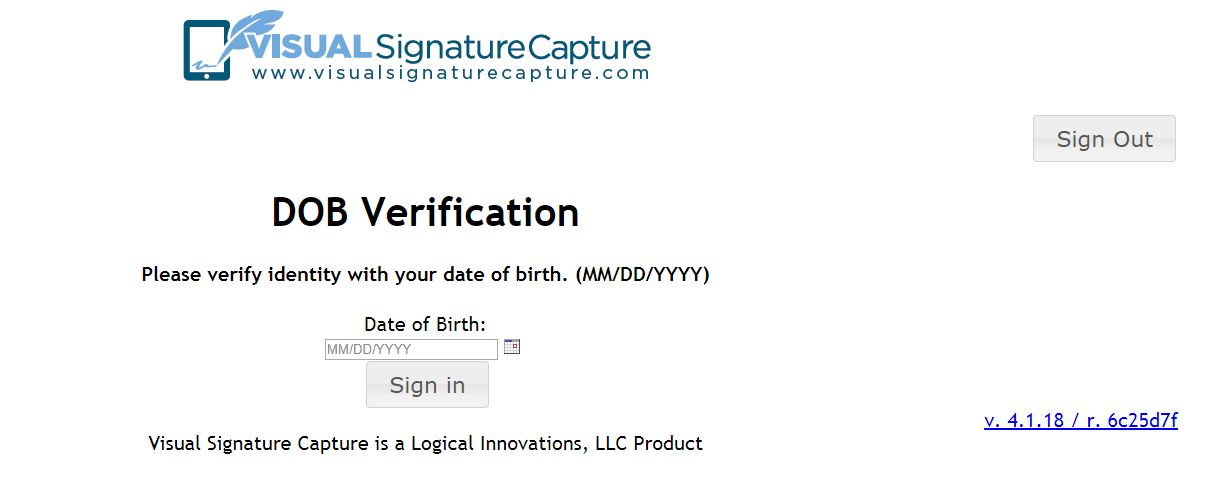 DOB Verification Screen